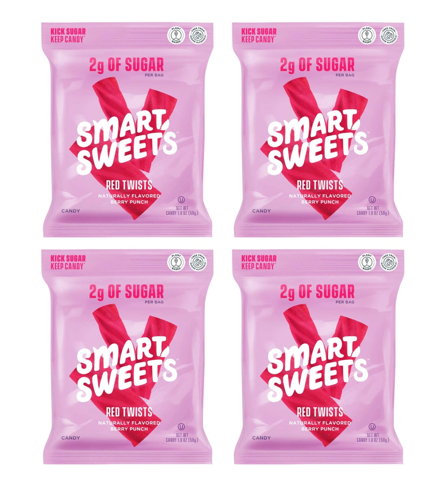 Smart Sweets Red Twists 4 Pack Healthier Version Of Twizlers 92% Less Sugar 12 Grams Of Fiber Plant Based Vegan Keto Friendly On