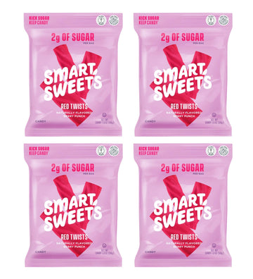 Smart Sweets Red Twists 4 Pack Healthier Version Of Twizlers 92% Less Sugar 12 Grams Of Fiber Plant Based Vegan Keto Friendly On