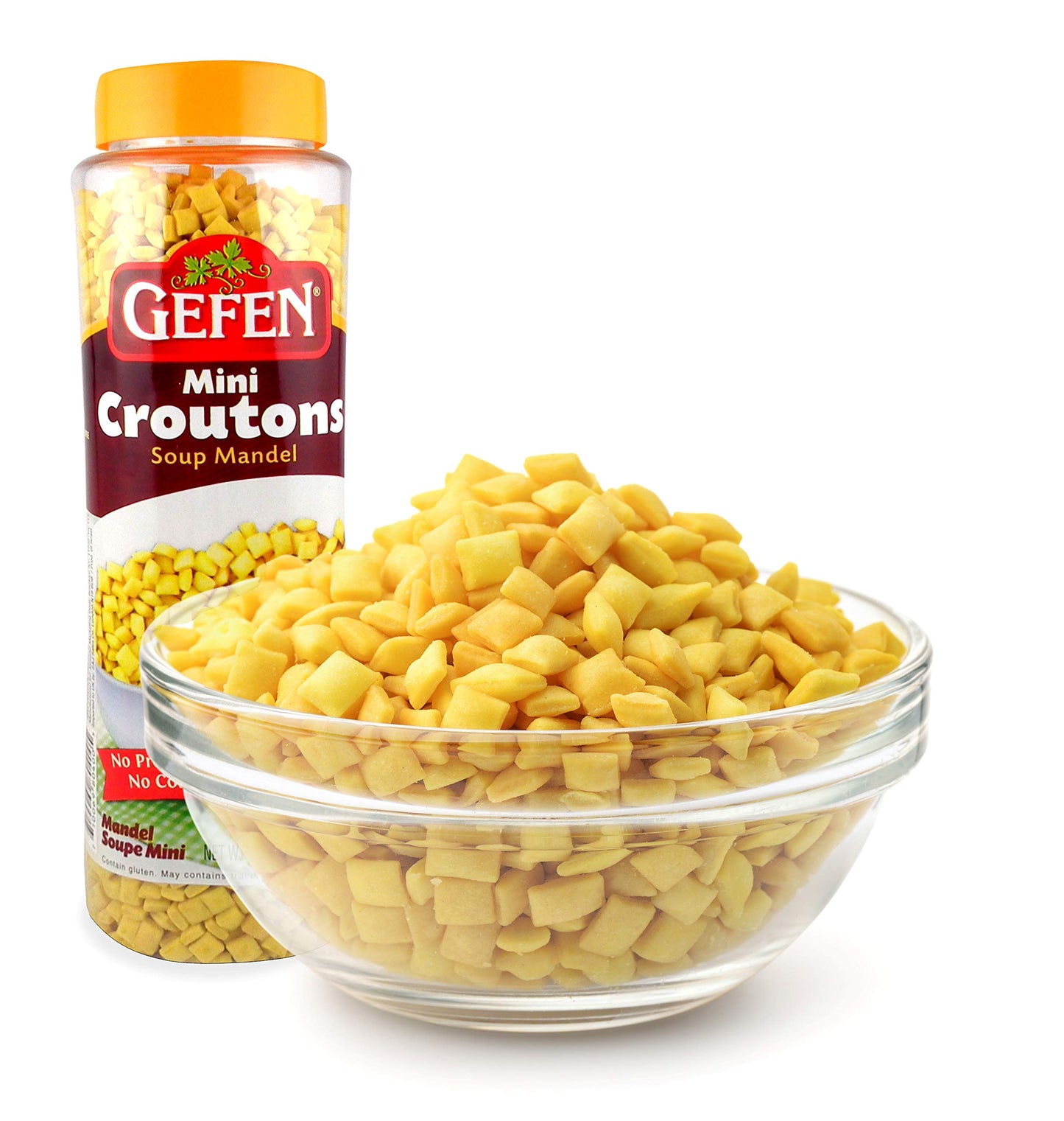 Gefen Mini Croutons Soup Mandel 14Oz (2 Pack) Toasted Soup Crackers In A Resealable Container, No Preservatives, No Coloring, Certified Kosher