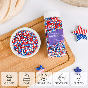 Cobakey Patriotic Sprinkles For Baking, 4Th Of July Sprinkles For Cupcakes, Red White And Blue Nonpareils Candy Perfect For Inde