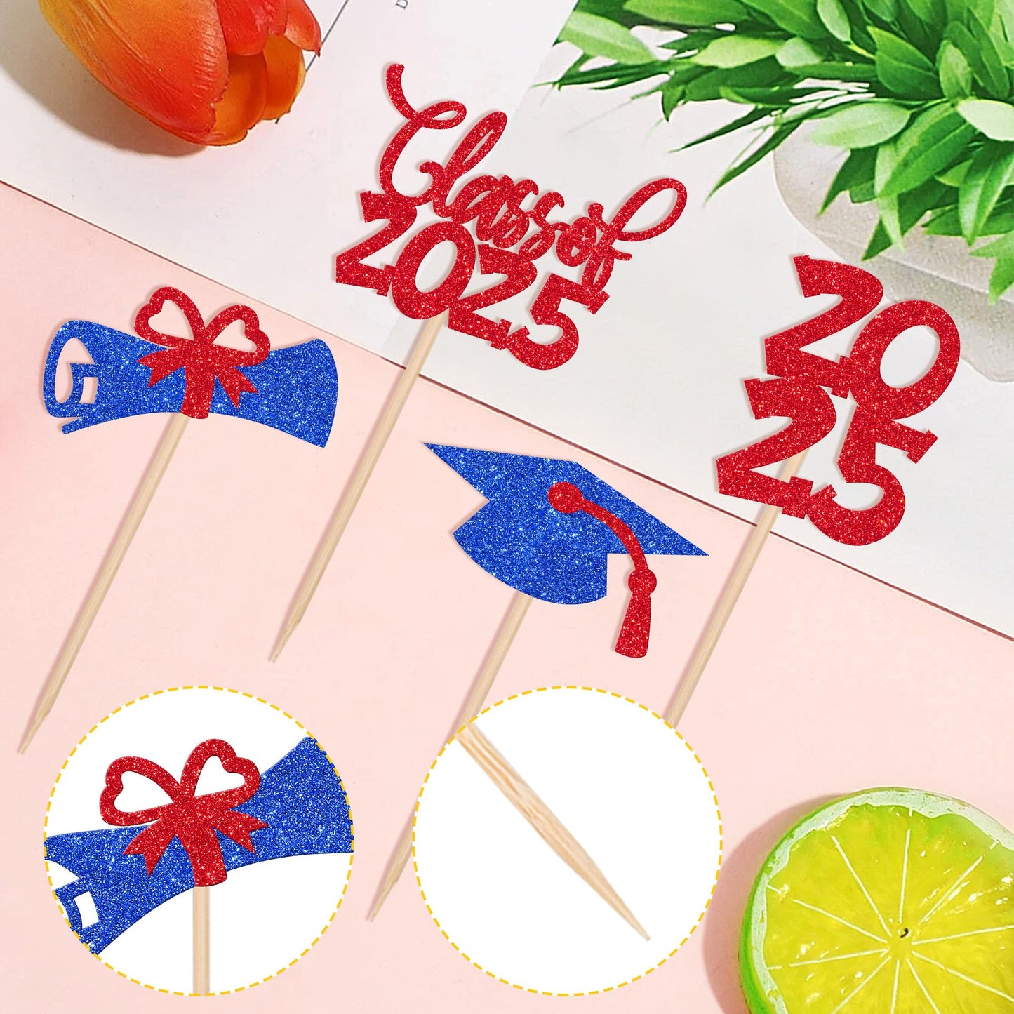 24 Pcs 2025 Graduation Theme Cupcake Toppers Glitter Congrats Grad Diploma 2025 Graduation Cap Cupcake Picks Class Of 2025 Cake