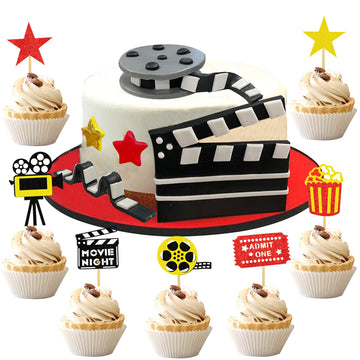 12 Pcs Movie Night Cake Topper Glitter Movie Cupcake Toppers Picks Movie Night Birthday Party Decoration For Movie Theme Birthda