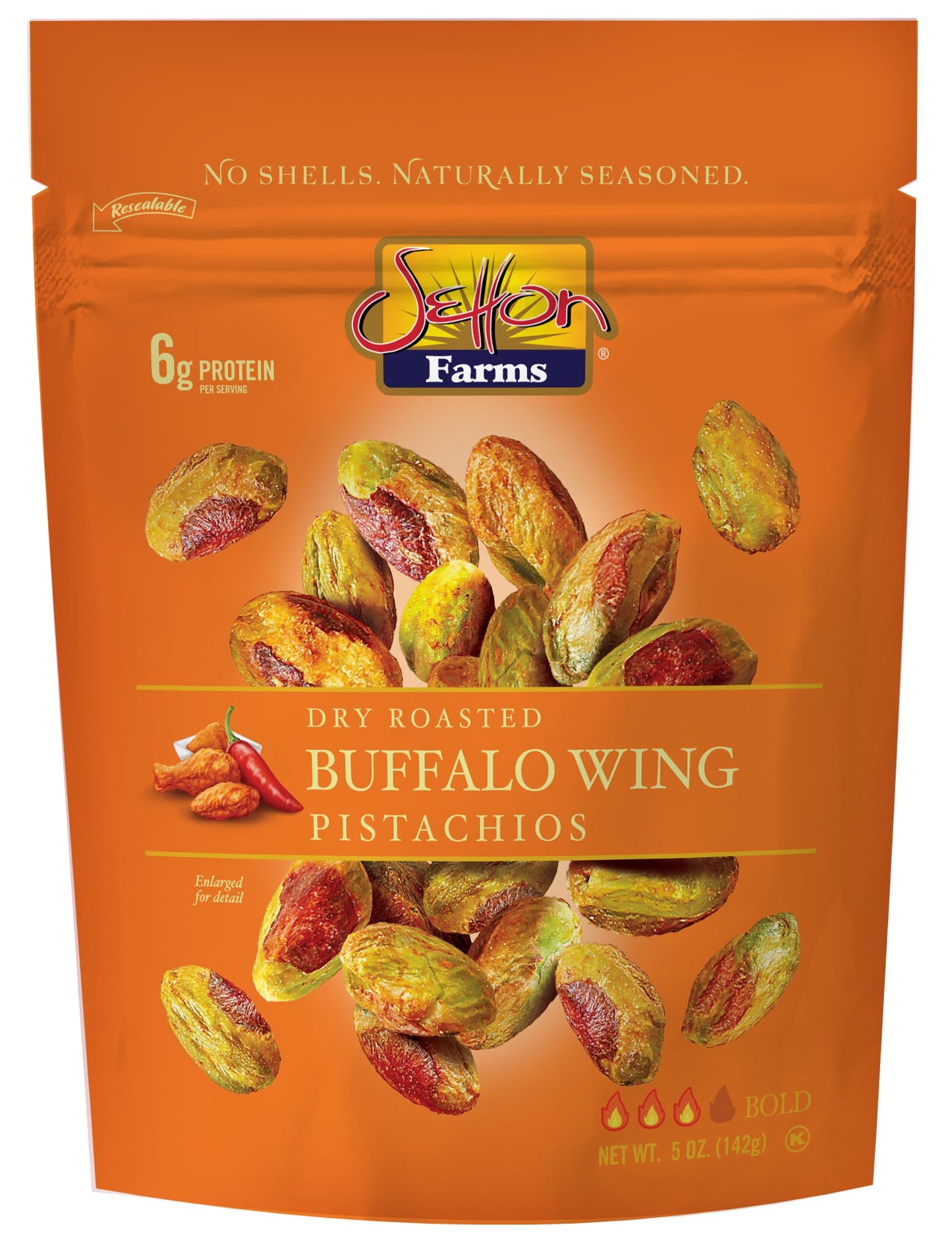 Buffalo Wing Seasoned Shelled PIstachios Kernels - No Shells Dry Roasted No Shell Pistachios, Dry Roasted, Non-GMO Project Verif