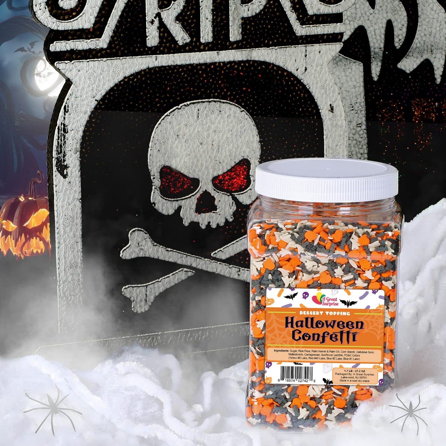 Halloween Confetti Sprinkles - 10 Ounces - Ghost Bat Pumpkin Quins - Spooky Dessert Topping Mix