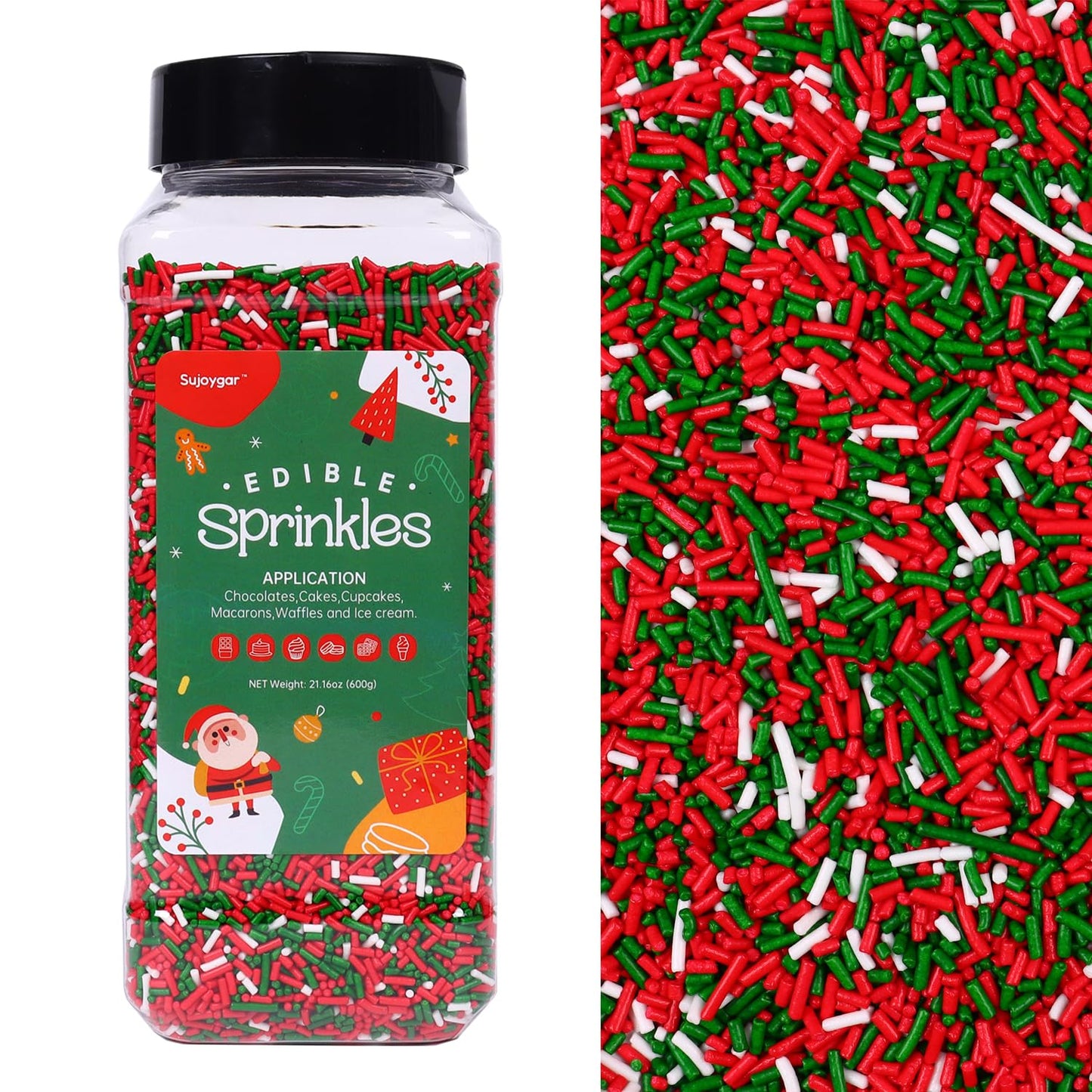 Christmas Jimmies Sprinkles, Bulk 1.32 Lb, Food Grade, Sprinkles For Cake Decorating, Sujoygar, Baking, Cookies, Chocolates, Cup