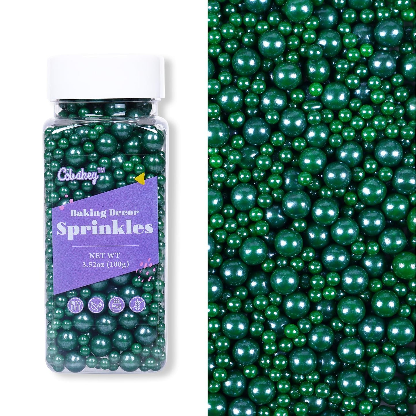Cobakey Dark Green Sprinkles For Cake Decorations 3.52 Ounce Edible Pearl Sugar Sprinkles For Cupcake Toppers Wedding Party Vale