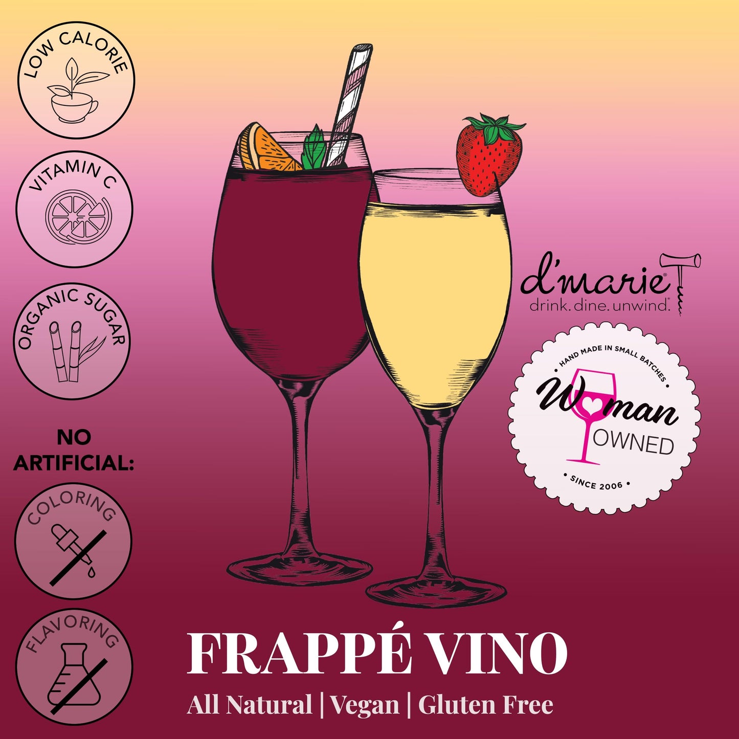 Frozen Cocktail Drink Mix - Each Bag Makes 10 Wine Slushies - Drink Powder Pouches For  - All Natural Low Sugar Mixer, No Blender Needed - Frappé Vino, 3 Pack