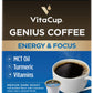 VitaCup Decaf Genius Keto Coffee Pods with MCT Oil, Turmeric & B Vitamins, 16 Count, Compatible with K-Cup Brewers