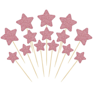 Gyufise 42Pcs Little Star Cupcake Toppers Pink Glitter Twinkle Star Cupcake Picks Wedding Engagement Bridal Shower Baby Shower B