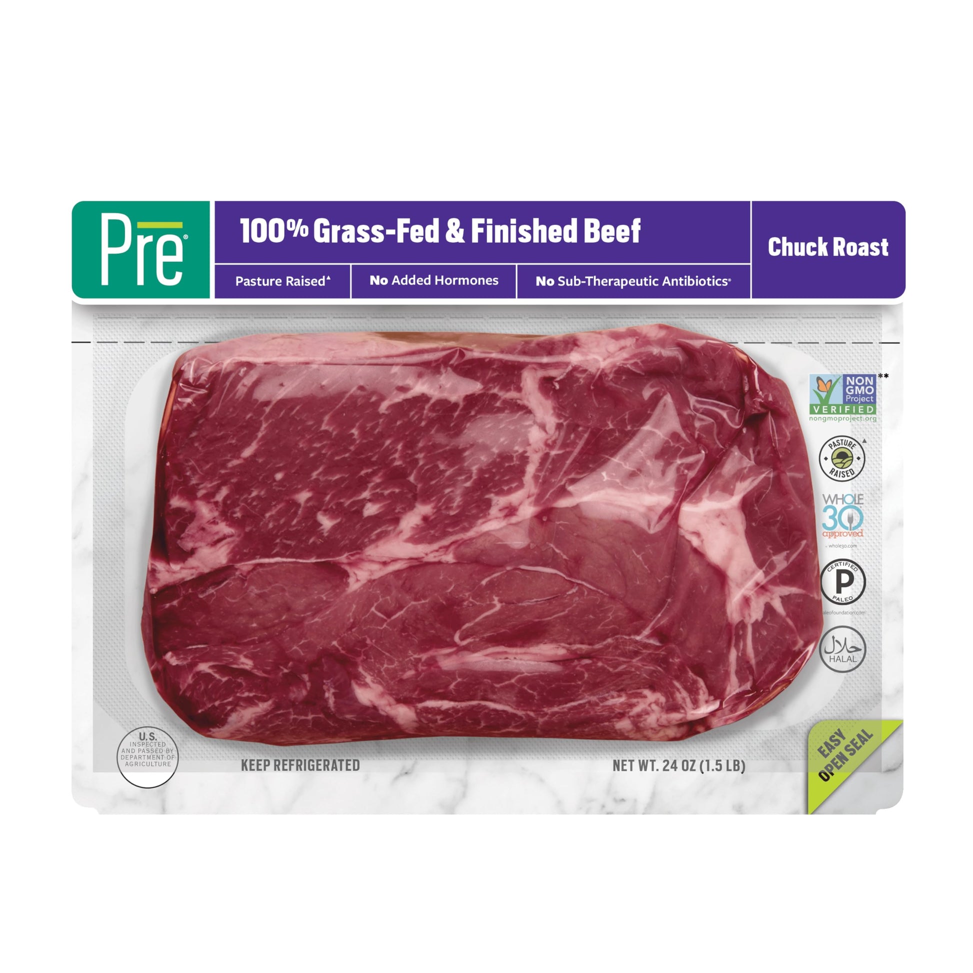 Pre, Beef Chuck Roast, Grass-Fed, Pasture-Raised, 1.5 lb