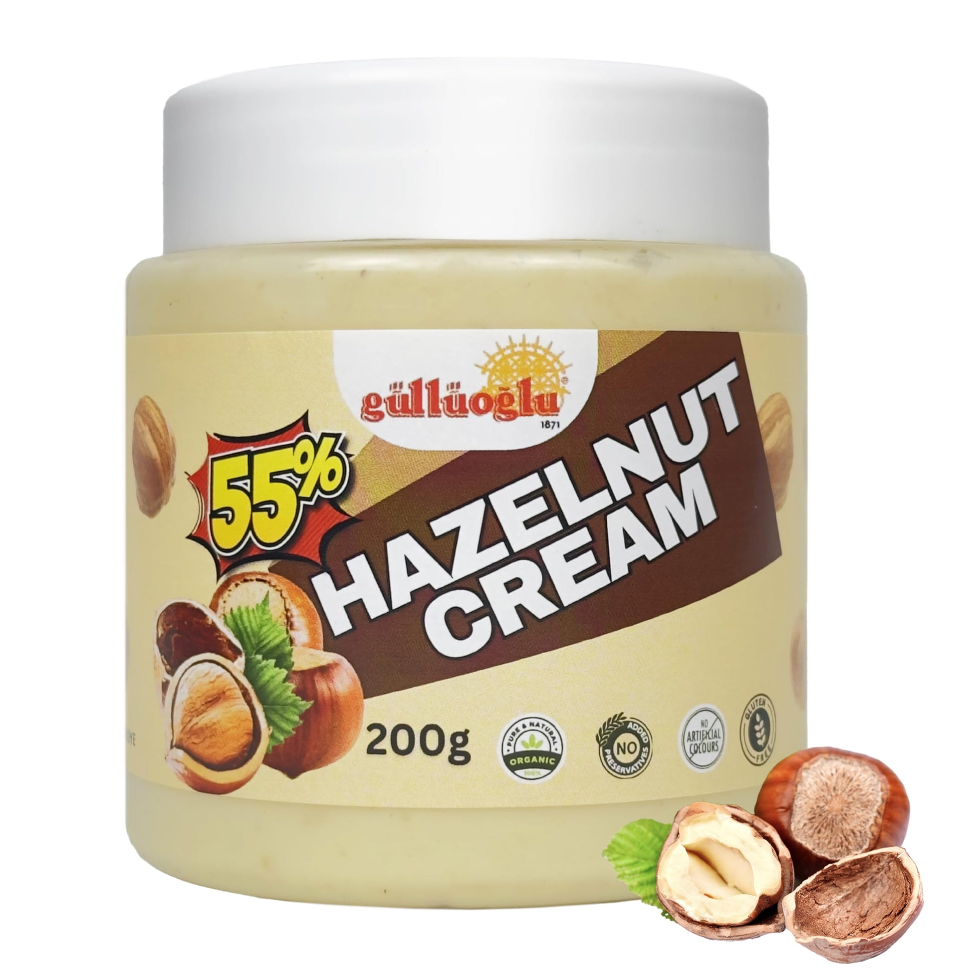 GÜLLÜOGLU Hazelnut Cream – Premium Turkish Spread, All-Natural, 7 oz, No Palm Oil