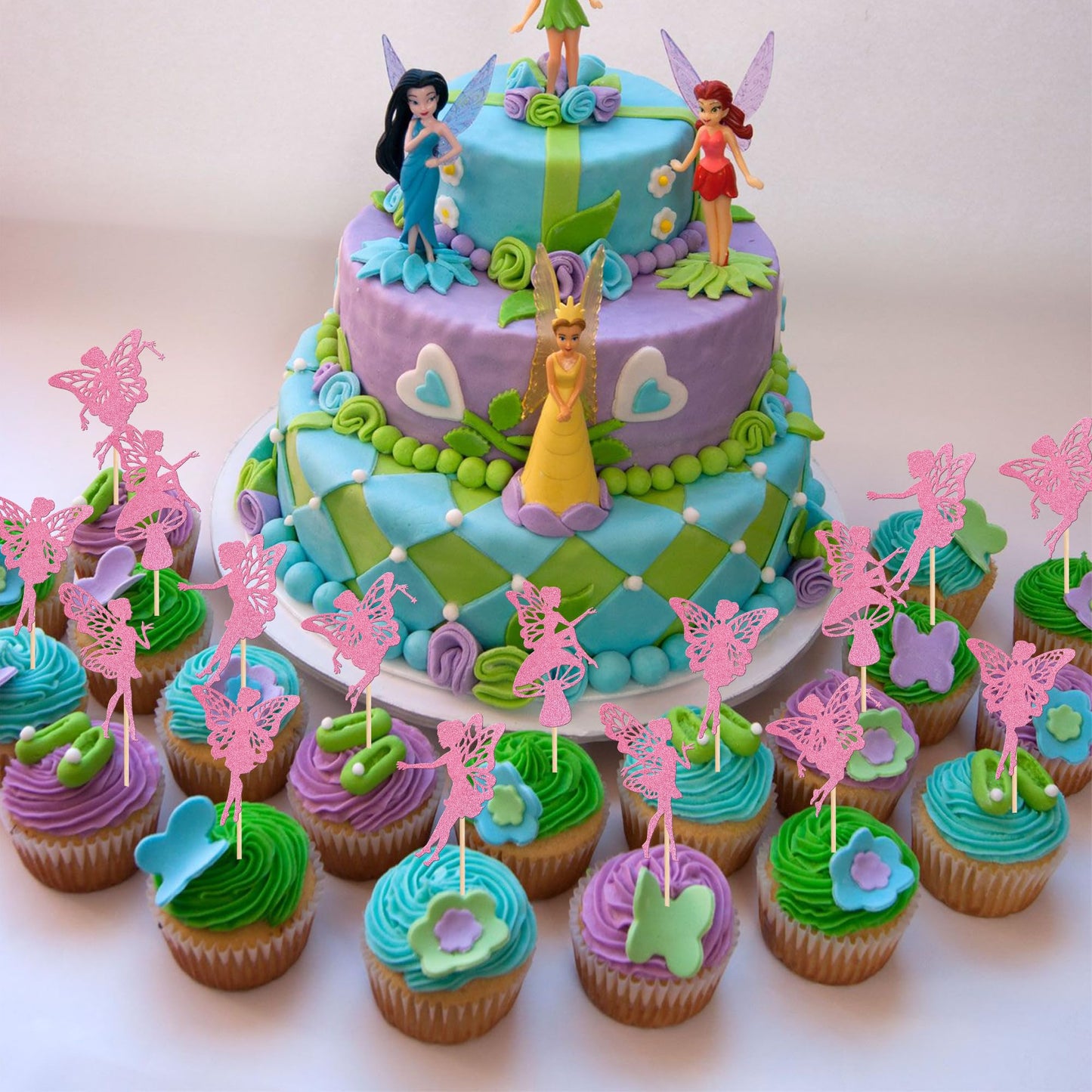 30 Pcs Fairy Cupcake Toppers Glitter Flower Angel Fairy Cupcake Picks Ballet Dancer Cake Decorations For Wedding Bridal Shower B