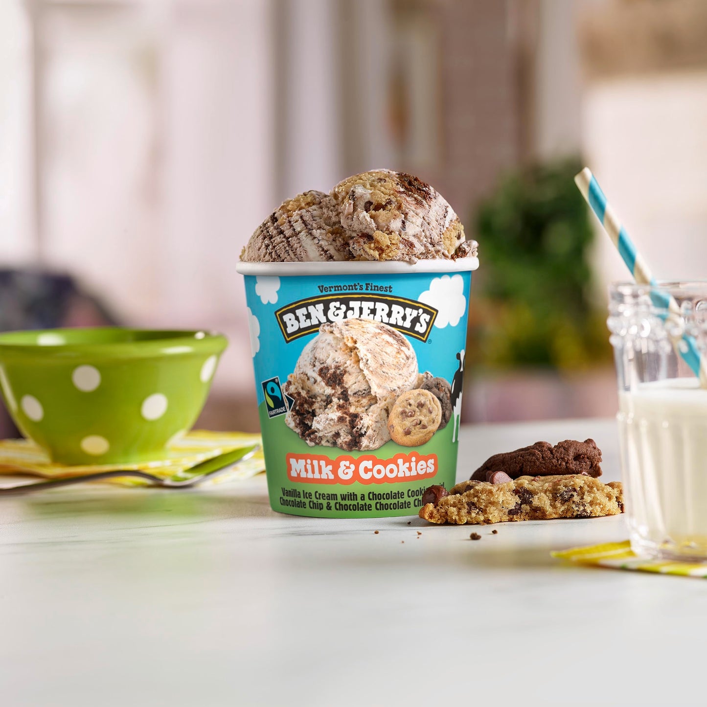 Ben & Jerrys Milk & Cookies Vanilla Ice Cream Pint Non-GMO 16 oz
