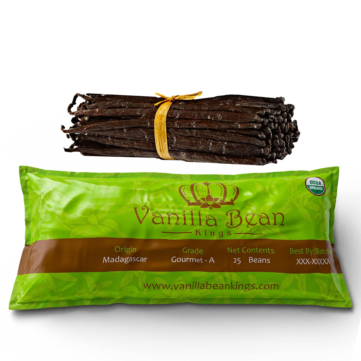 Vanilla Bean Kings Organic Madagascar Vanilla Pods, 25 Count, Black/Dark Brown