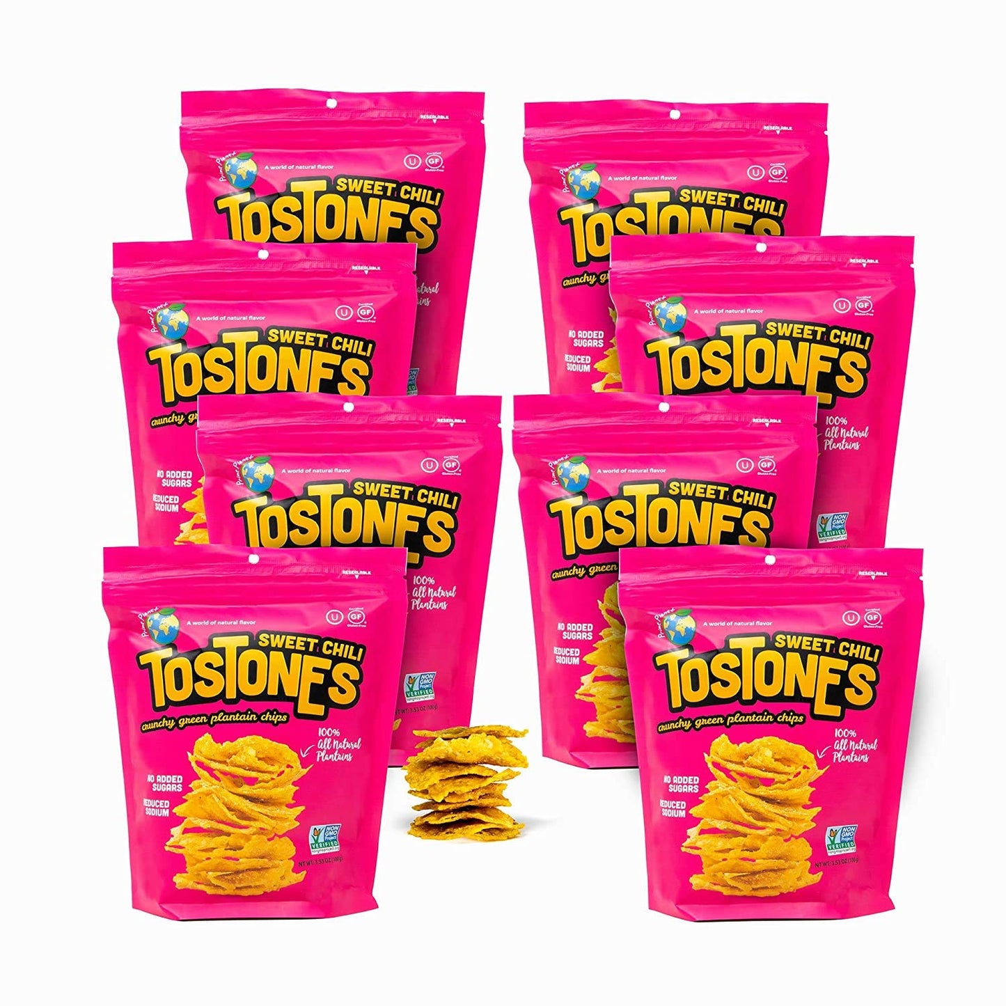 Prime Planet Tostones Green Plantains Chips, Sweet Chili Flavor, 8 Pack, 3.53 Oz Total