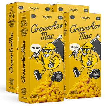 GrownAs Vegan Mac & Cheese - Dairy-Free, High Protein Snack, 4 Pack, 25g Protein per Pack