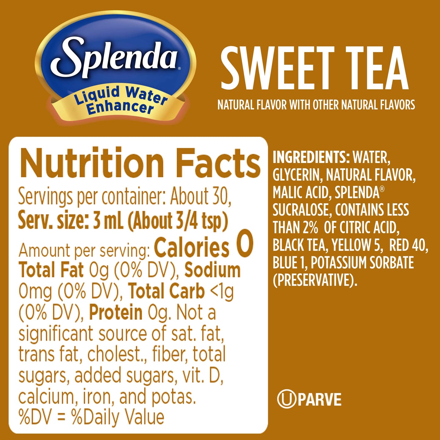Splenda Liquid Water Enhancer Drops, Sugar Free, Zero Calorie, Natural Flavor, Concentrated Drink Mix, 3.11 Fl Oz Each Bottle (Sweet Tea, 1 Pack)