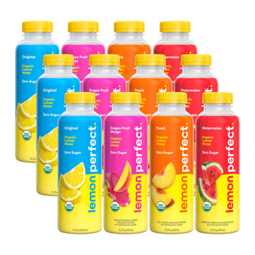 Lemon Perfect 4-Flavor Variety Pack, Hydrating Flavored Lemon Water, Zero Sugar, Delicious and Refreshing, Organic, 15.2 fl oz B