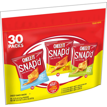 Cheez-It Snap'D Cheese Cracker Chips, Thin Crisps, Lunch Snacks, Variety Pack, 22.5Oz Bag (30 Pouches)