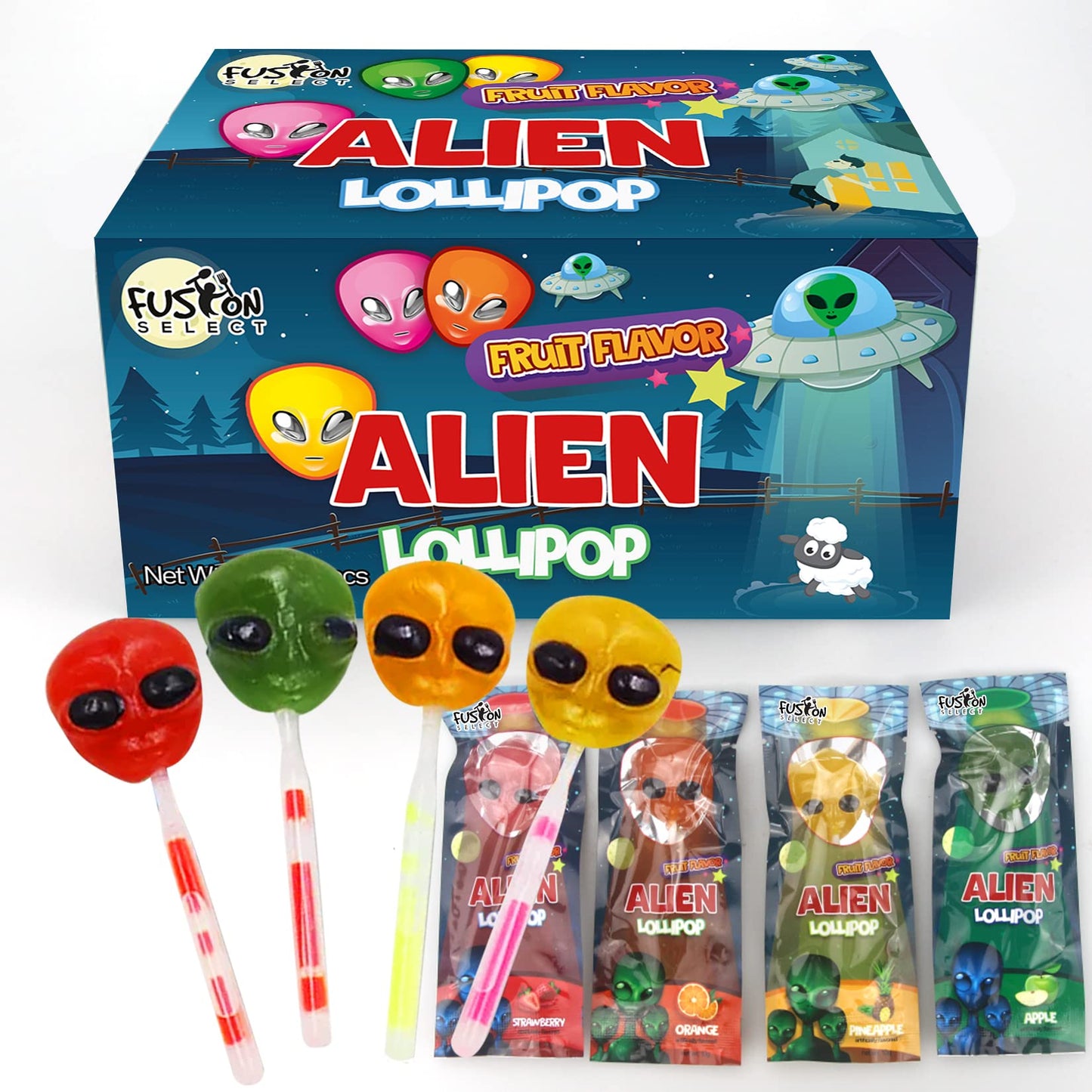 Fusion Select Alien Halloween Lollipops - Trick Or Treat Candies For Kids - Extraterrestrial Themed Halloween Candy Lollipops For Space Themed Events & Birthday Parties - Individually Wrapped Treats