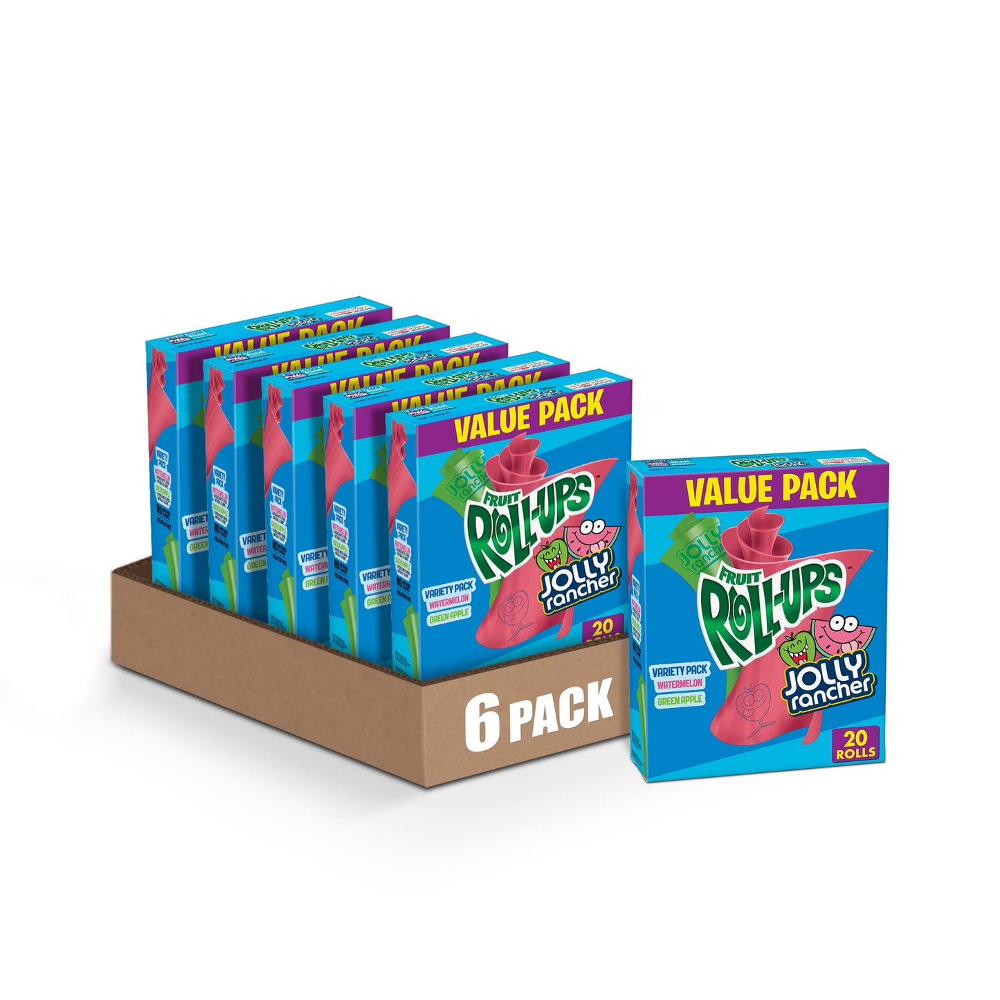 Fruit Roll-Ups Fruit Flavored Snacks, Jolly Rancher, Variety Pack, 20 Ct (Pack Of 6)