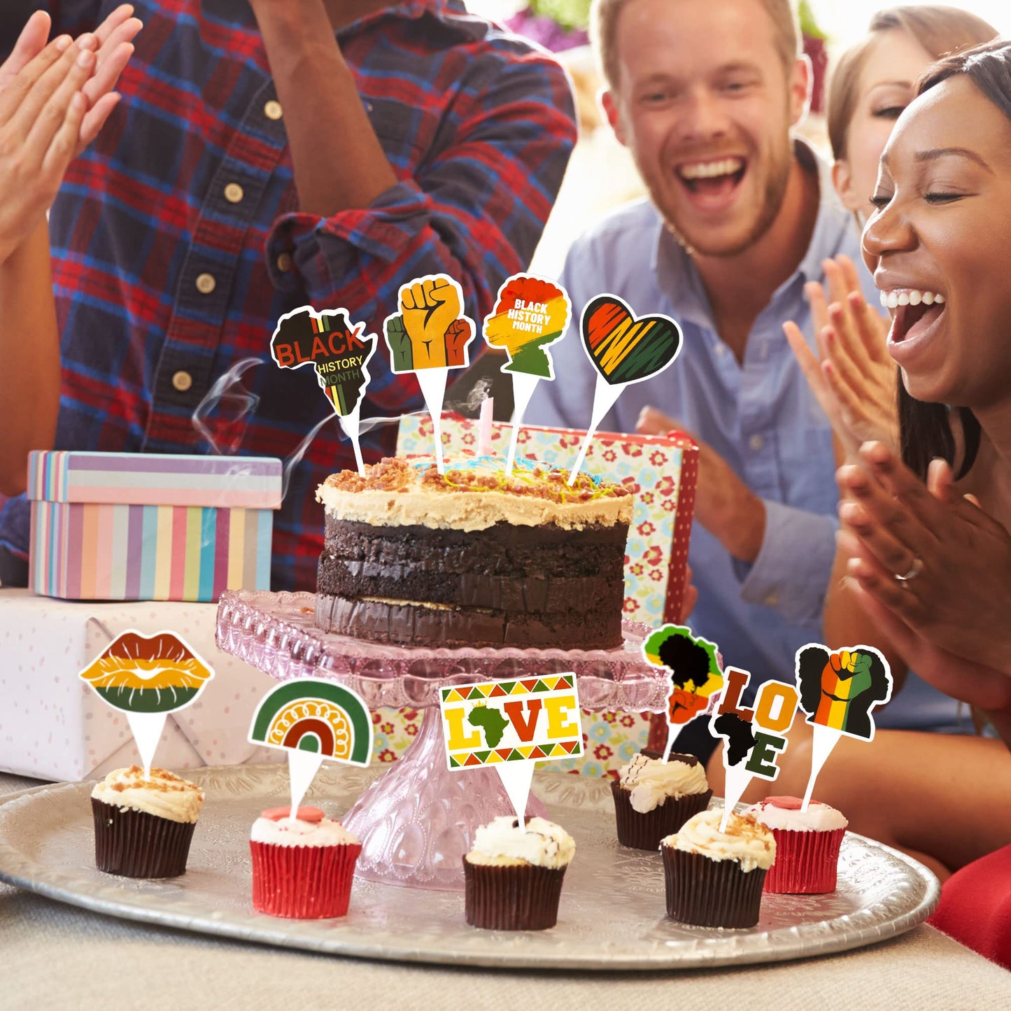 Gyufise 24Pcs Black History Month Cupcake Topper Sticks Party Supplies Happy Black History Party Dessert Cupcake Toppers Party F