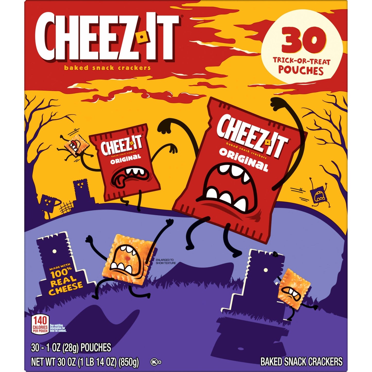 Cheez-It Cheese Crackers, Baked Snack Crackers, Halloween Snacks, Original, 30oz Box (30 Pouches)