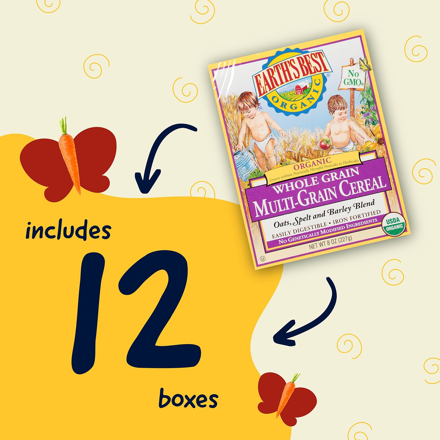 Earths Best Organic Baby Food, Organic Whole Grain Multi-Grain Baby Cereal, Non-Gmo, Easily Digestible And Iron Fortified Baby Food, 8 Oz Box (Pack Of 12)