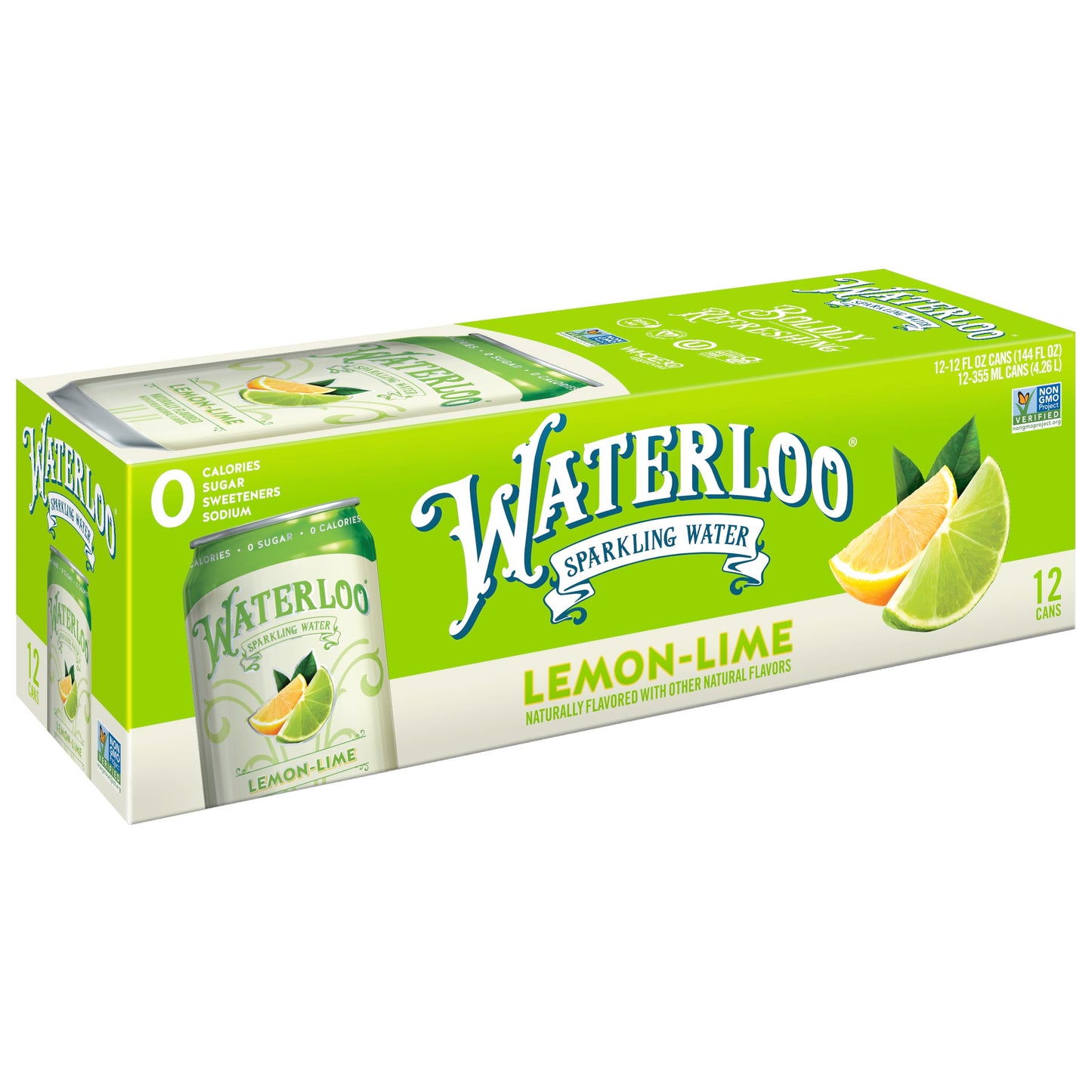 Waterloo Sparkling Water, Lemon-Lime Naturally Flavored, 12 Fl Oz Cans, Pack Of 12  Zero Calories  Zero Sugar Or Artificial Swee