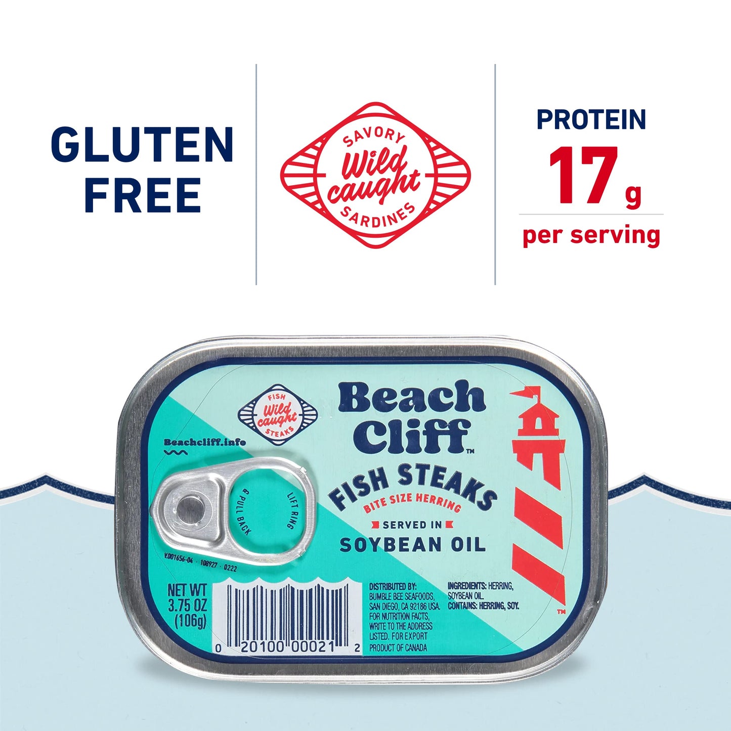 Beach Cliff Wild Caught Fish Steaks In Soybean Oil, 3.75 Oz Can (Pack Of 12) - 17G Protein Per Serving - Great For Pasta & Seafo