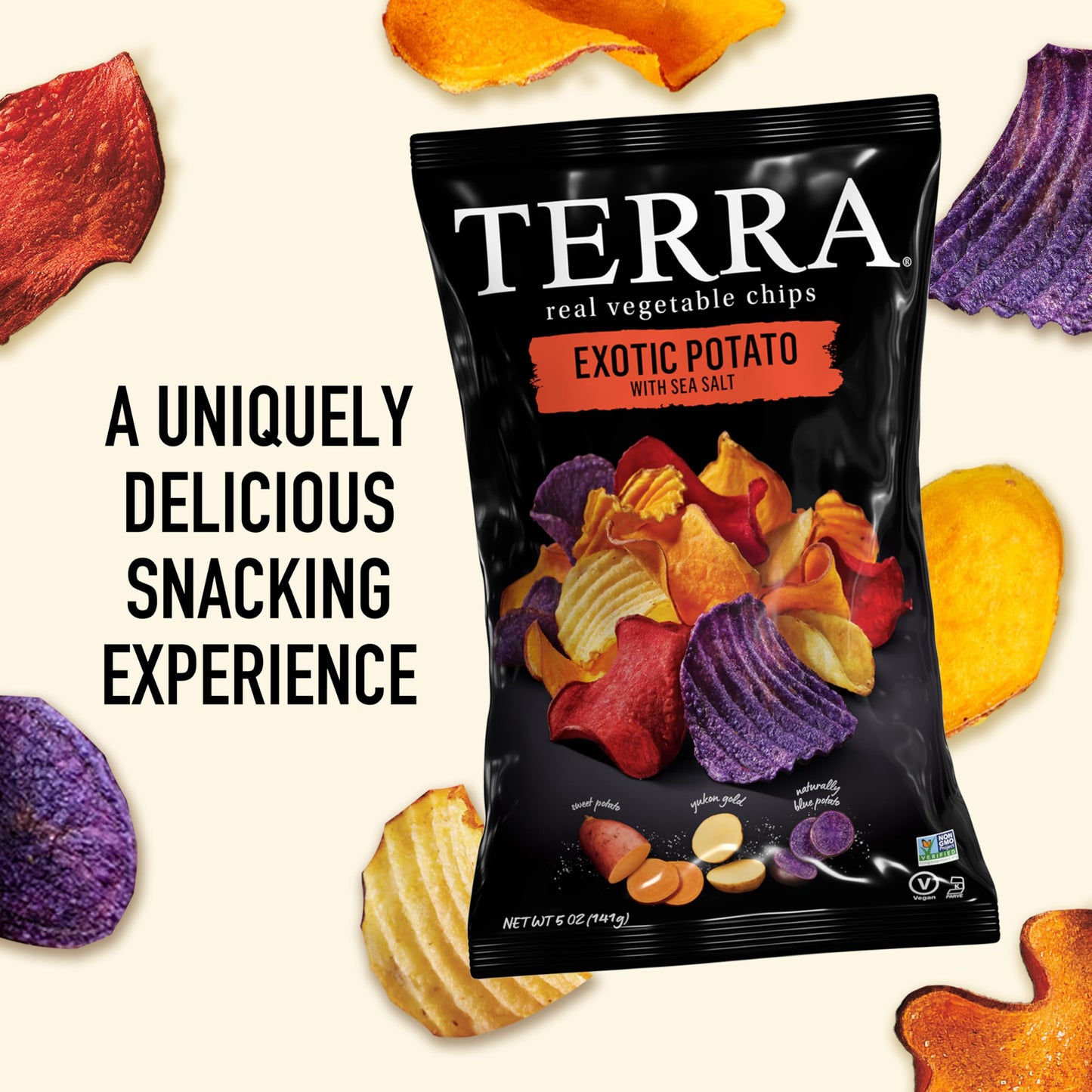 Terra Vegetable Chips, Exotic Potato with Sea Salt, 5 oz. (Pack of 12), Black