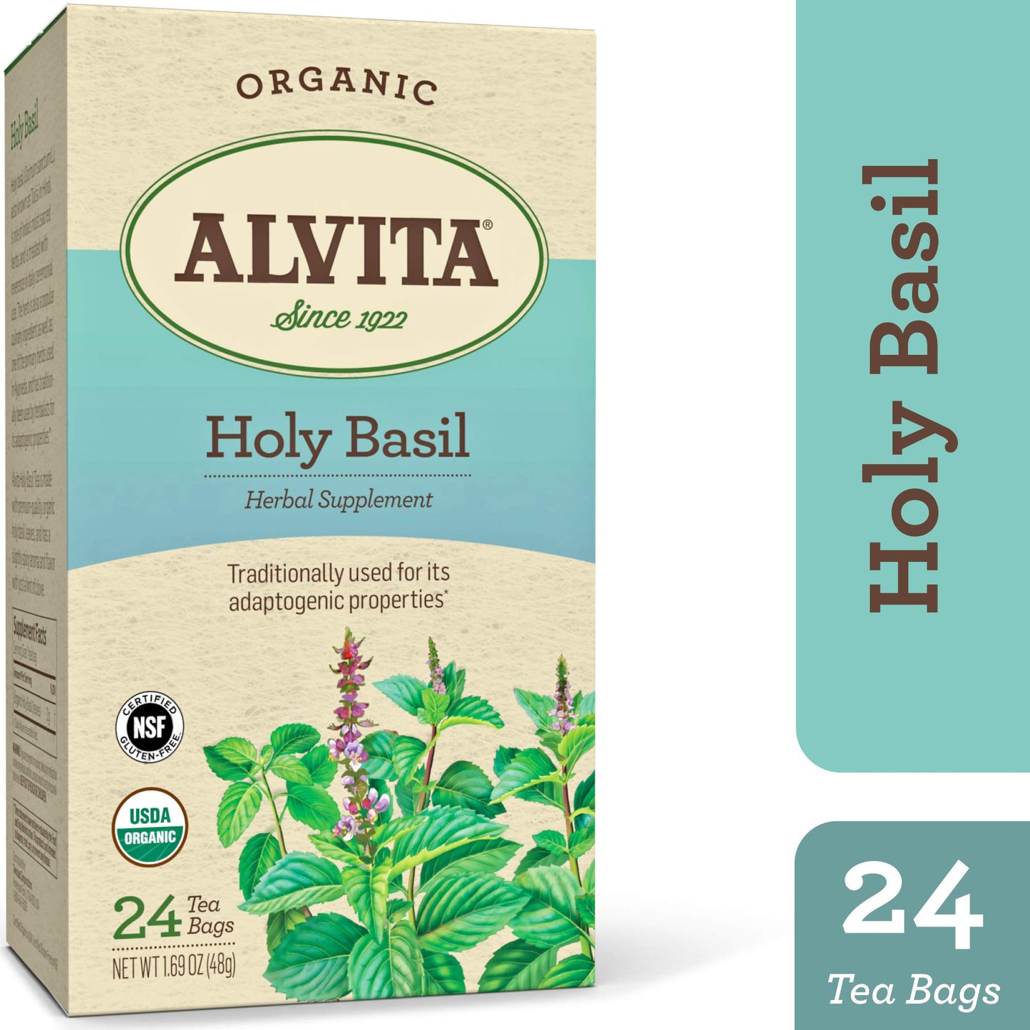 Alvita Organic Holy Basil Herbal Tea - Made With Premium Quality Organic Holy Basil Seeds, And Pleasant Delicate Flavor, 24 Tea