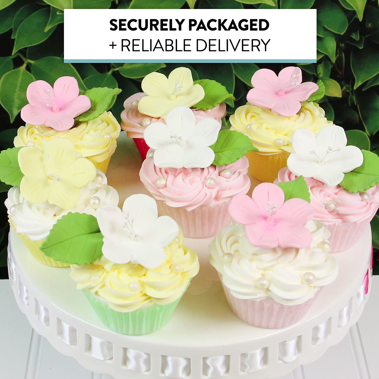 Global Sugar Art Wired Fruit Blossom Sugar Cake Flowers, Assorted Colors, 18 Count With Leaves By Chef Alan Tetreault