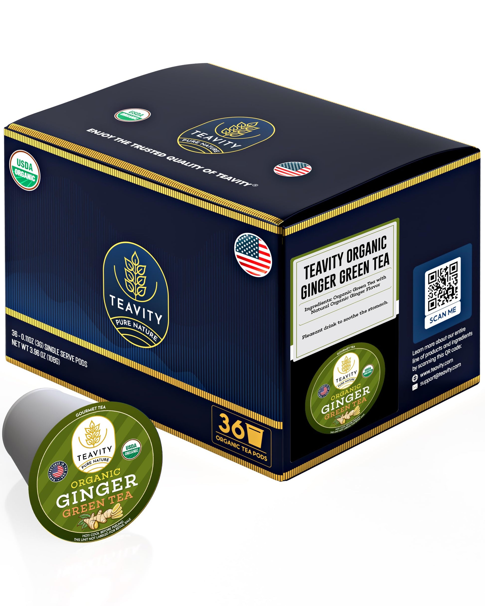 Organic Ginger Green Tea Pods for Keurig by Teavity (36 Tea Pods)