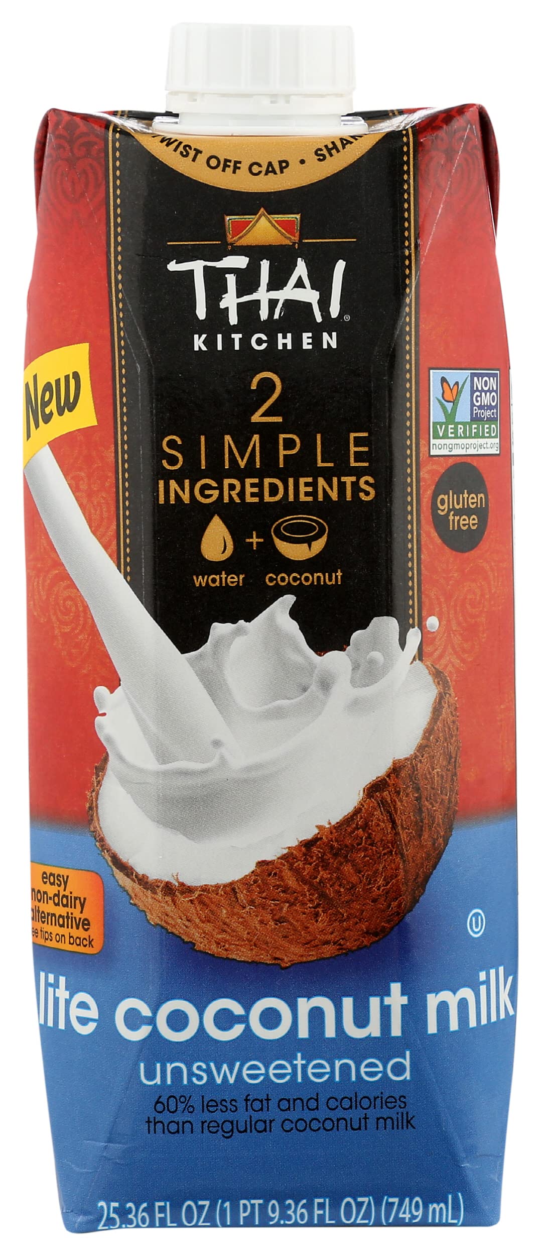Thai Kitchen Lite Coconut Milk, Unsweetened, 2 Simple Ingredients, Kosher, Gluten Free & Non-GMO, 25.36 Fluid Ounce (Pack of 6)