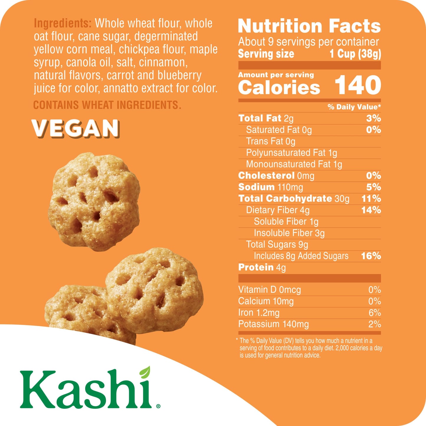 Kashi Breakfast Cereal  Whole Grain  Vegan  Maple Waffle Bites  12.7oz Box (1 Box)