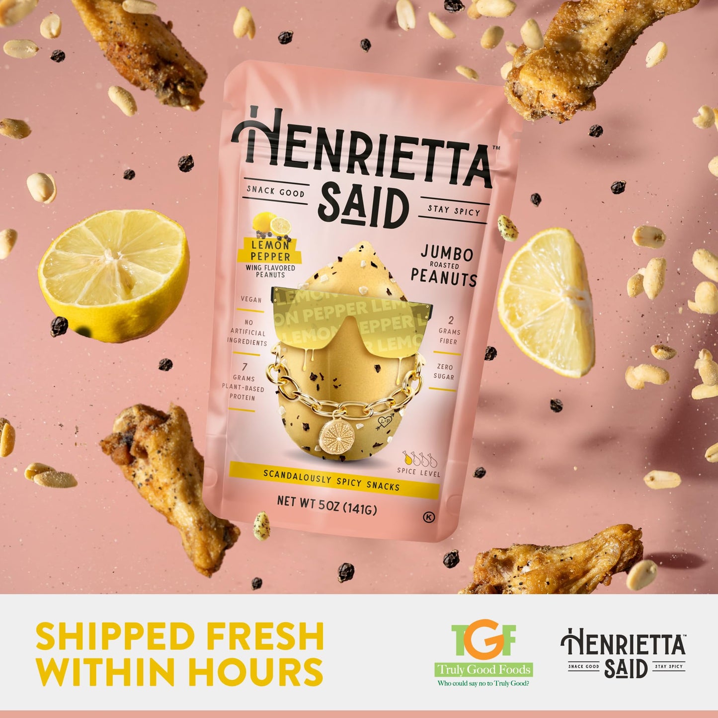 Henrietta Said Wing-Flavored Peanuts - Truly Good Foods Snacking Nuts - Bold Flavors - Savory & Spicy - Jumbo Flavored Peanuts -