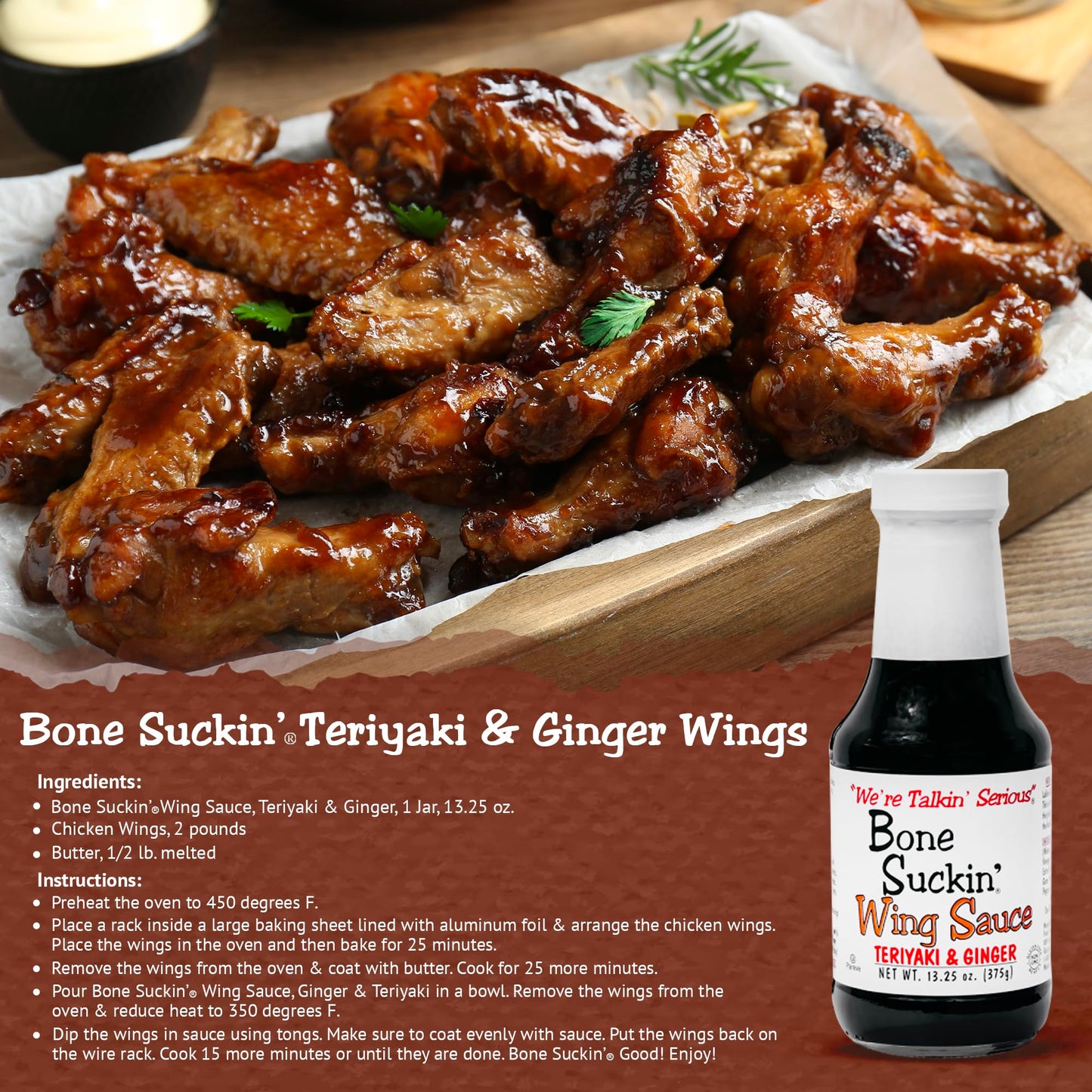 Bone Suckin  Teriyaki & Ginger Wing Sauce: All Purpose Wing Sauce For Chicken Wings, Turkey Wings, Ribs, Chicken, Pork, Beef -