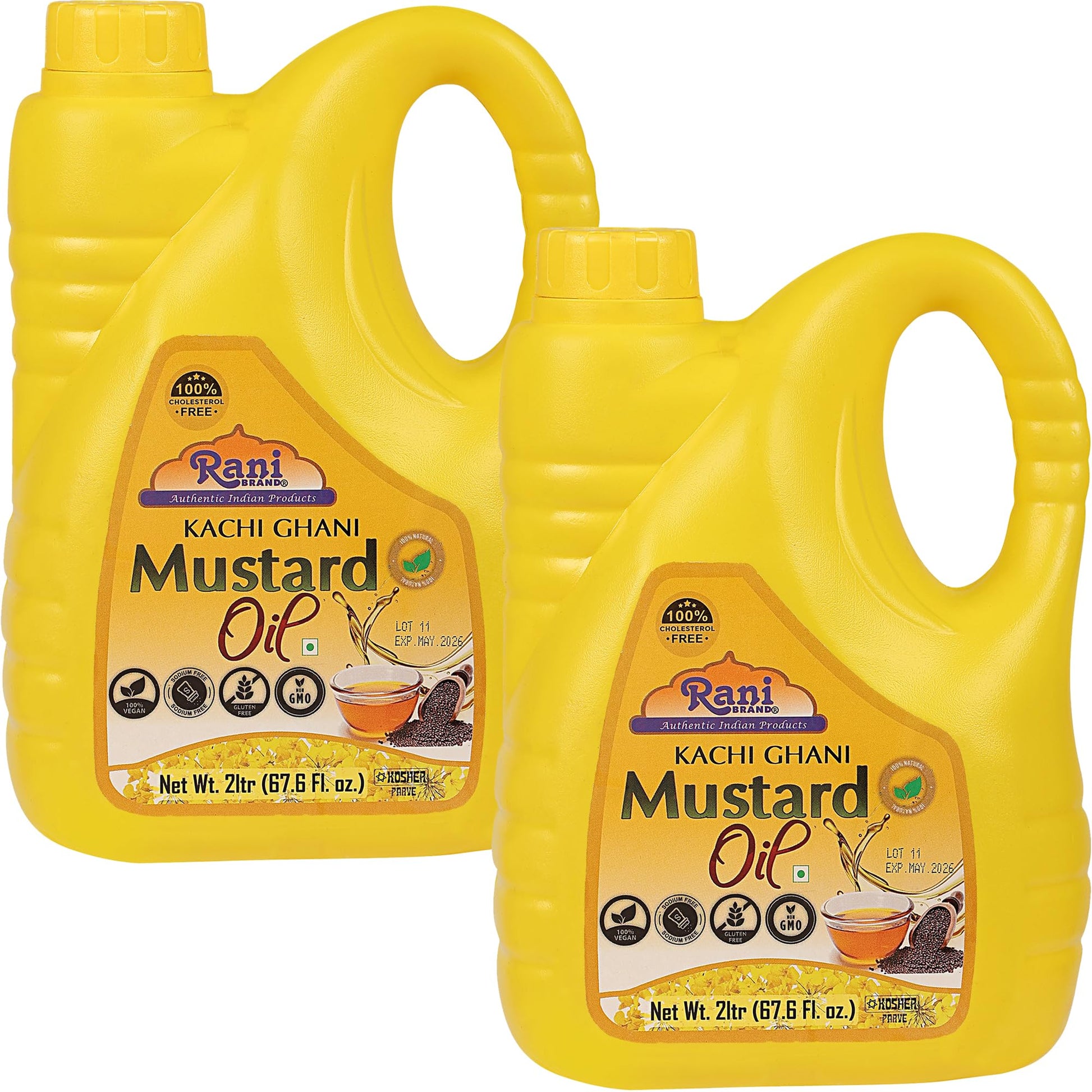 Rani Mustard Oil (Kachi Ghani) 67.6 Ounce (2 Liter) Pack of 2, NON-GMO | Gluten Free | Vegan | 100% Natural | Kosher