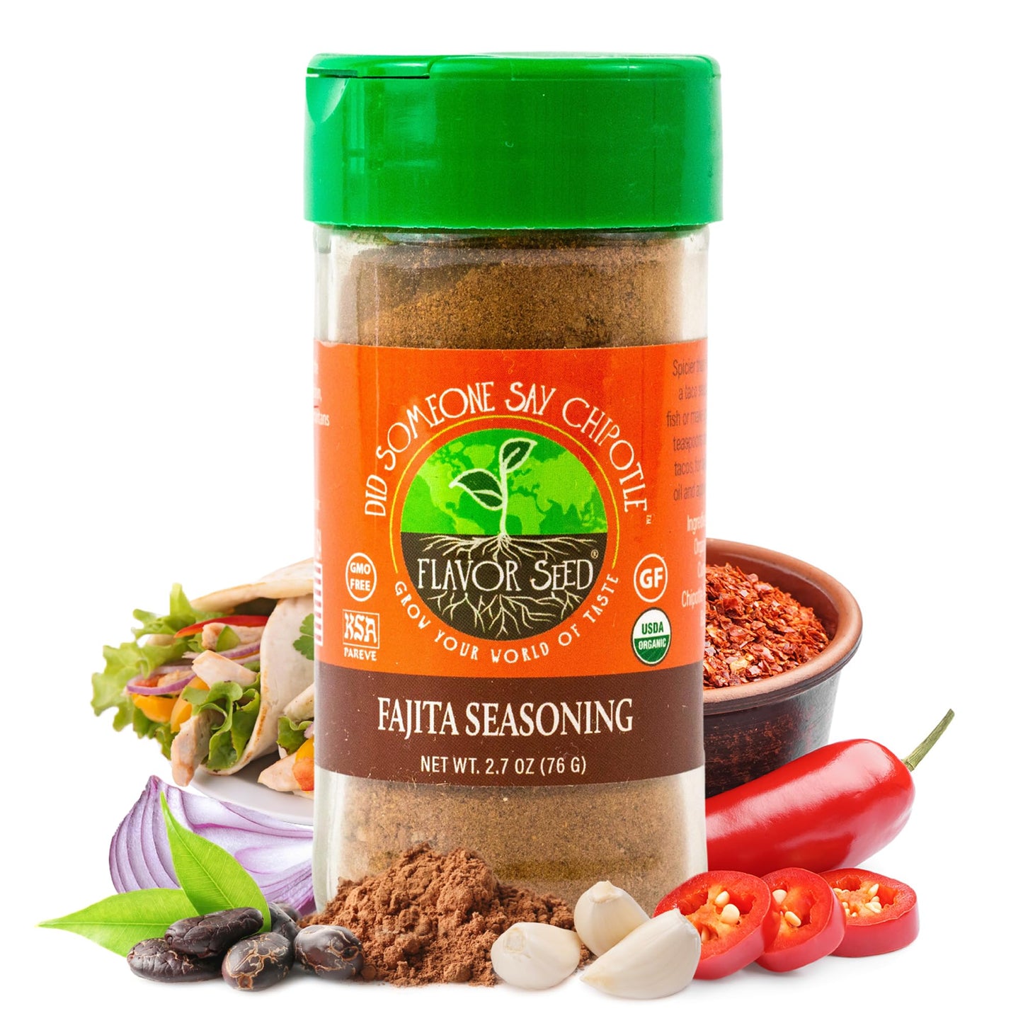 Flavor Seed Organic Fajita Seasoning - Keto Friendly, 2.7oz Shaker Jar