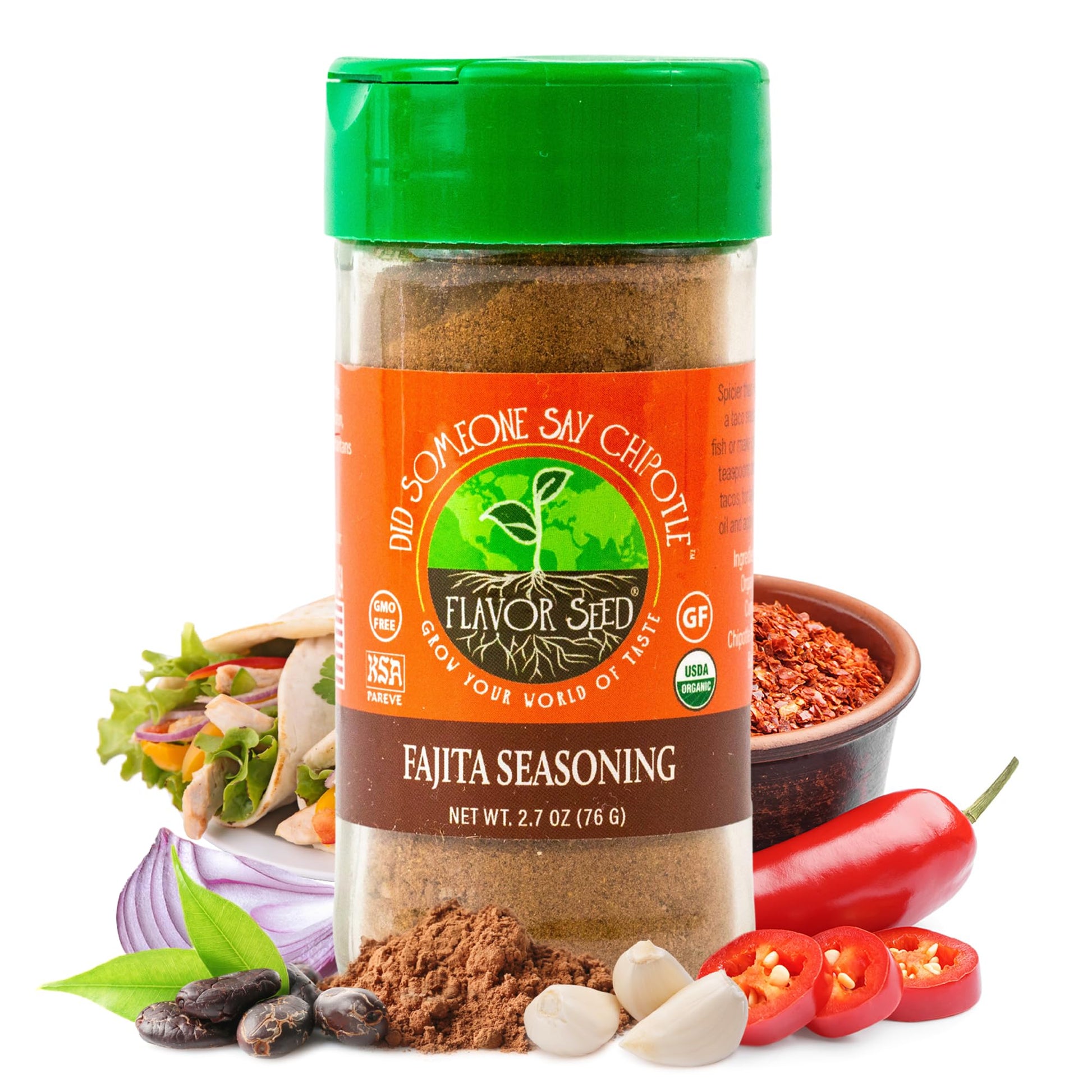 Flavor Seed Organic Fajita Seasoning - Keto Friendly, 2.7oz Shaker Jar