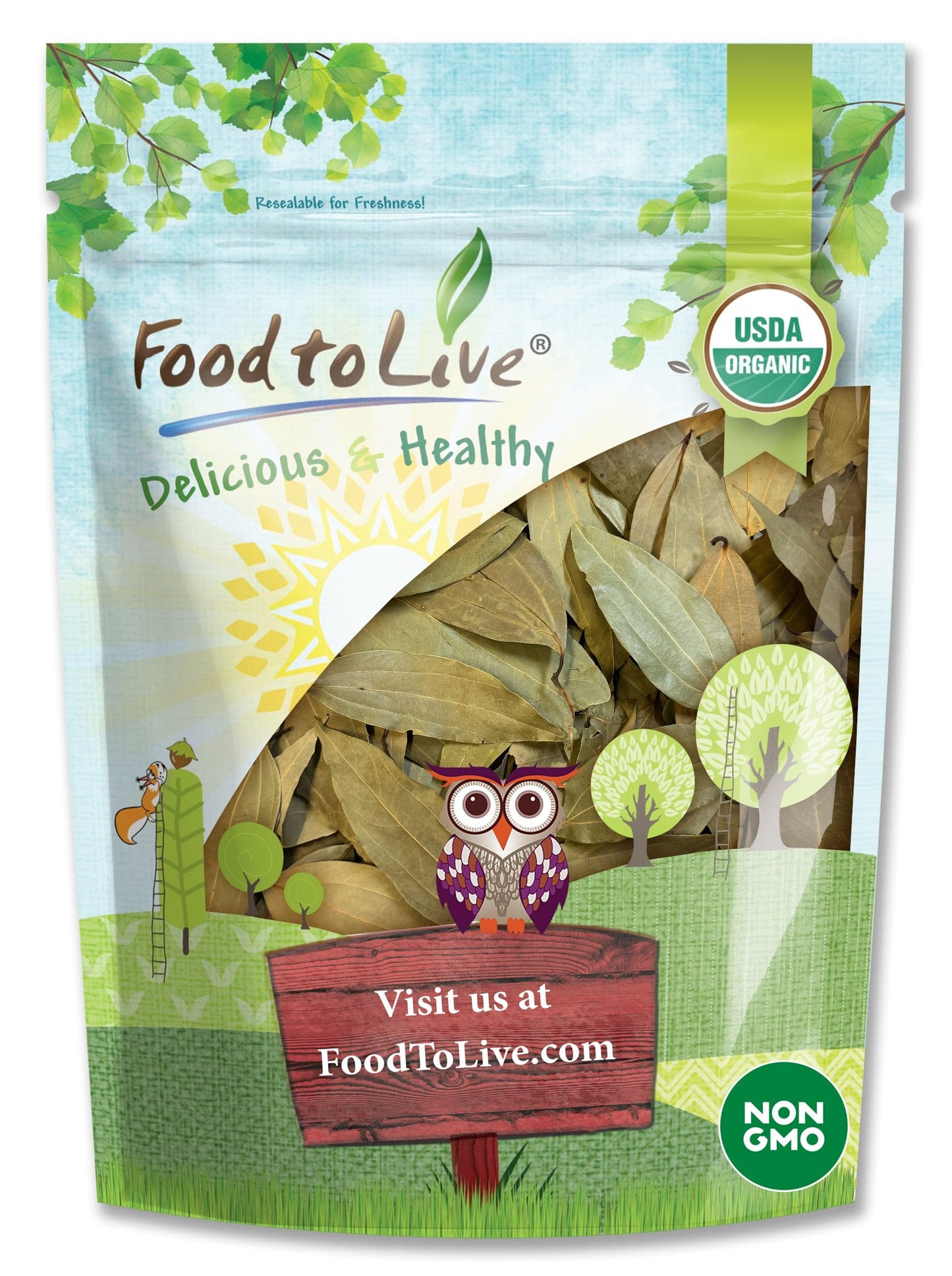 Food to Live - Organic Whole Indian Bay Leaves, 1 Ounce - Non-GMO, Dried, Kosher, Vegan, Bulk, Great for Cooking, Spicing and Se