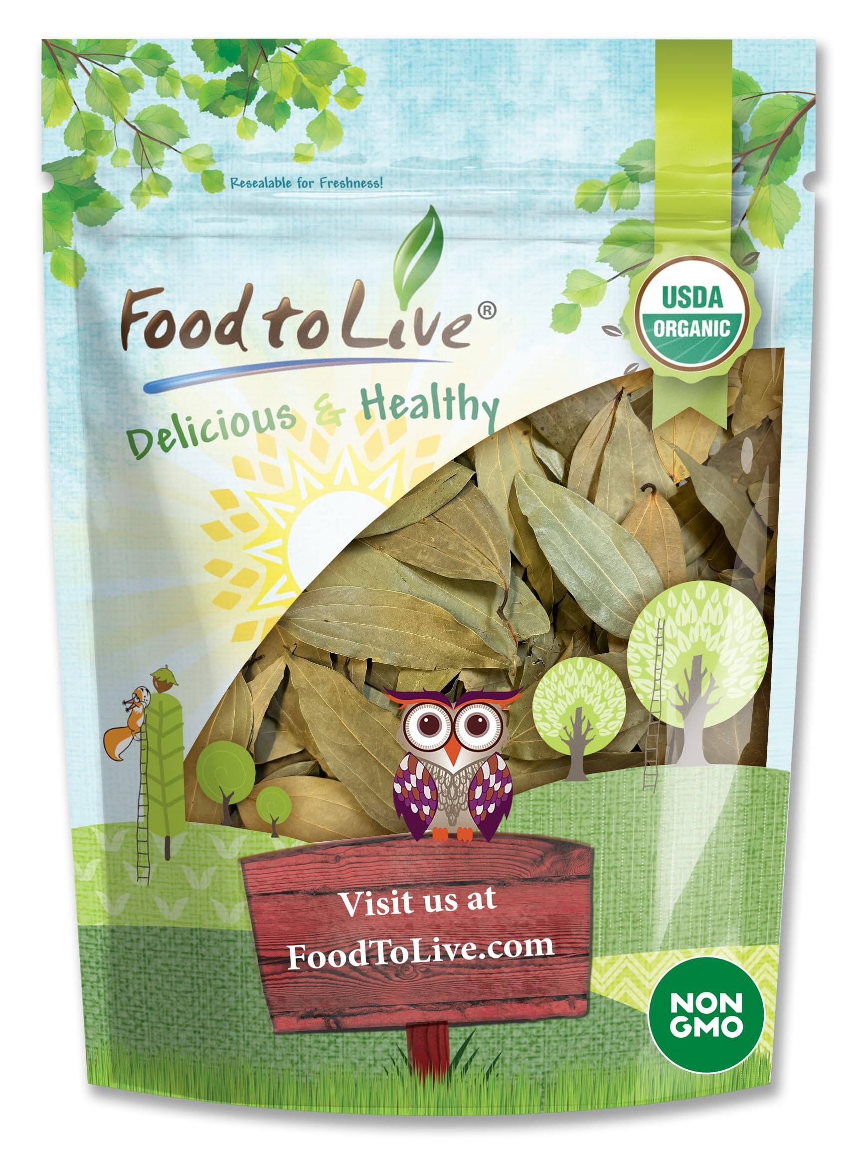 Food to Live - Organic Whole Indian Bay Leaves, 1 Ounce - Non-GMO, Dried, Kosher, Vegan, Bulk, Great for Cooking, Spicing and Se