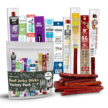 Premium Beef Stick Variety Pack (10 Count), High Protein Beef Sticks Snacks, Unique Beef Gift for Adults, Beef Jerky Gifts For M