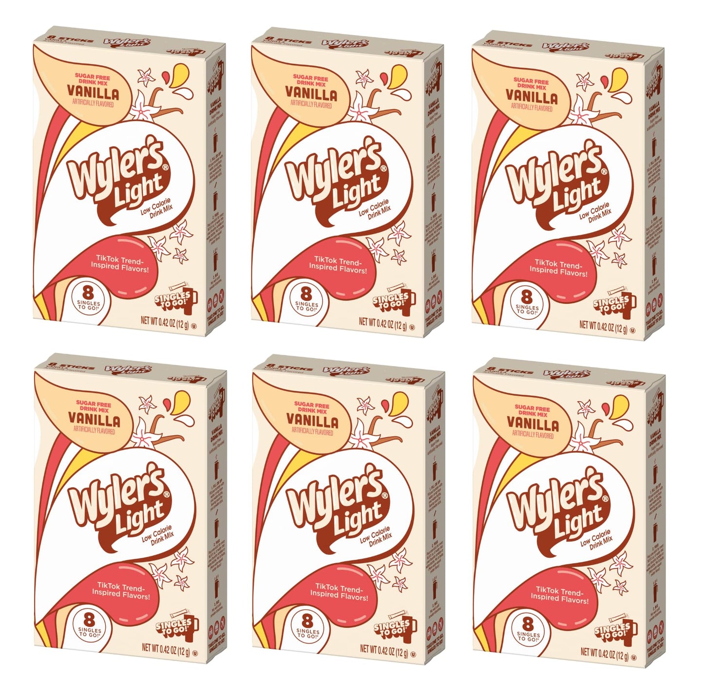 Wylers Light Vanilla Singles to Go Powdered Drink Mix - Pack of 6, 48 Total Servings, 0.63 Ounce Each