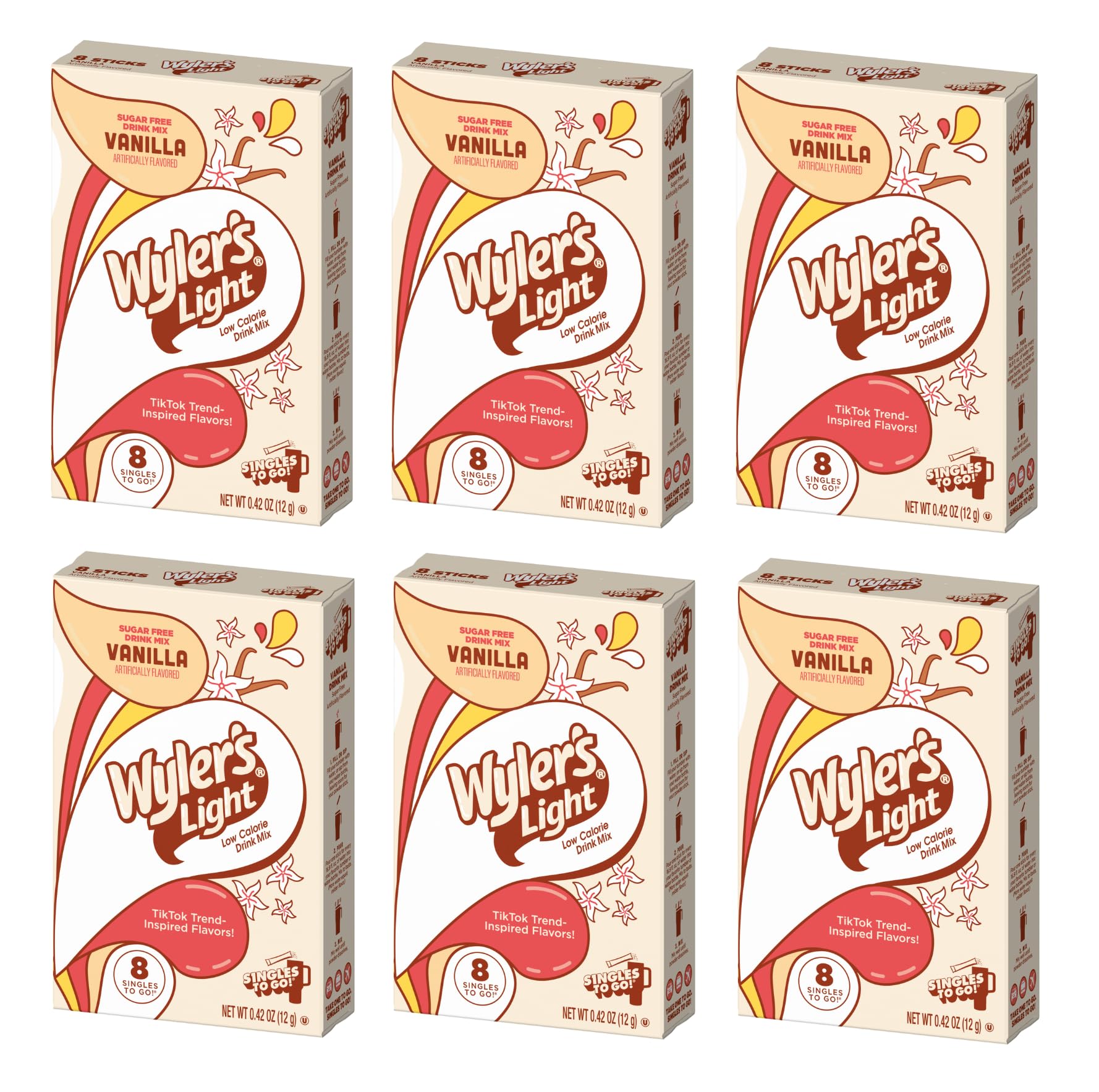 Wylers Light Vanilla Singles to Go Powdered Drink Mix - Pack of 6, 48 Total Servings, 0.63 Ounce Each