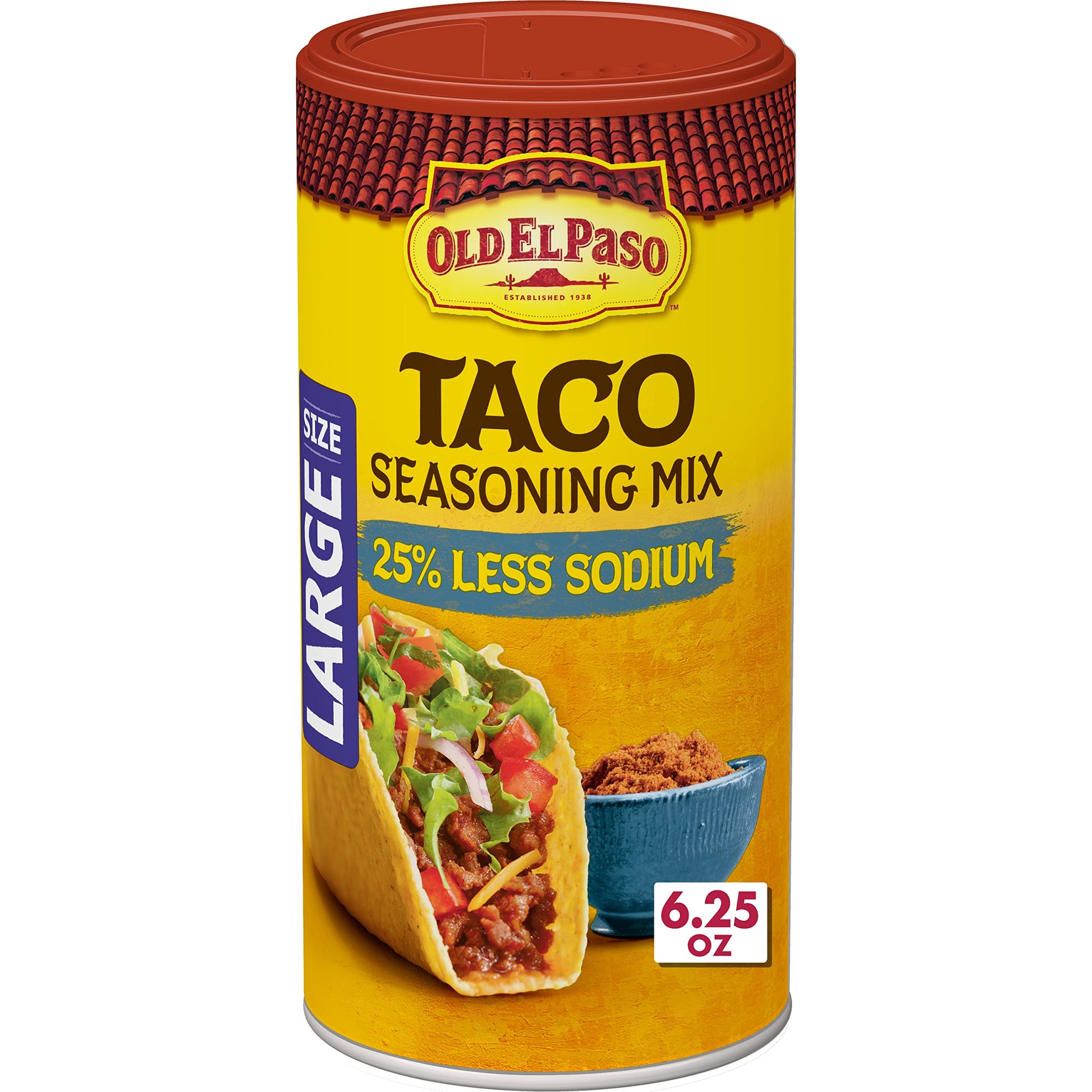 Old El Paso Taco Seasoning, 25% Less Sodium, Large Size, 6.25 oz