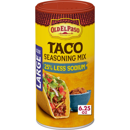 Old El Paso Taco Seasoning, 25% Less Sodium, Large Size, 6.25 oz