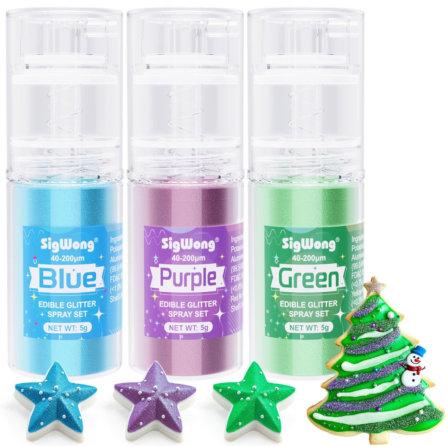 Edible Glitter Spray Set - 3 Color 100% Edible Glitter for Cakes, Cupcakes, Cake Pops, Drinks, Chocolate, Strawberries, Cookies,