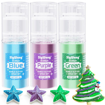 Edible Glitter Spray Set - 3 Color 100% Edible Glitter for Cakes, Cupcakes, Cake Pops, Drinks, Chocolate, Strawberries, Cookies,
